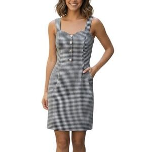 Hollister Mini Pinafore Dress Women M Black White Gingham Button Graduation Day
